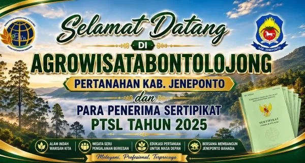 Penyerahan Sertifikat PTSL Jeneponto Digelar di Kawasan Agrowisata Bontolojong. (Dok; Ist)
