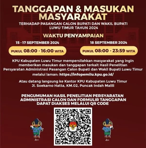 KPU Lutim Buka Tanggapan Masyarakat (Dok : Ist).