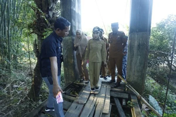 Wali Kota Palopo Naili Trisal meninjau lokasi pembangunan Jembatan Gantung Pajalesang (Dok: Ist)