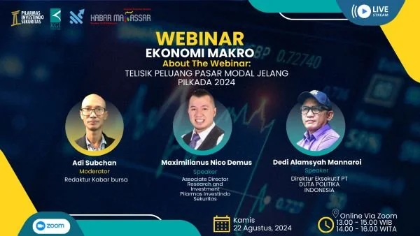 CEO PT Duta Politika Indonesia, Dedi Alamsyah Mannaroi dalam Webinar Ekonomi Makro, Telisik Peluang Pasar Modal Jelang Pilkada 2024 (Dok : Ist).