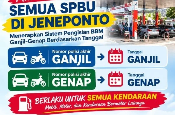 Aturan ganjil genap ketika hendak mengantre BBM kini berlaku di Jeneponto (Dok: Ist)