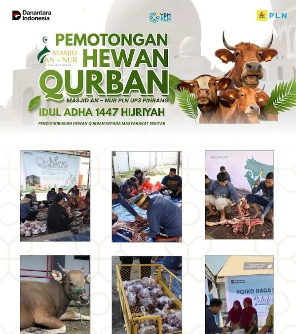 PLN UP3 Pinrang Salurkan Daging Kurban untuk Warga Sekitar