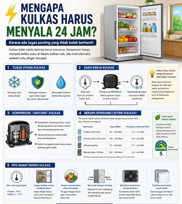 Mengapa Kulkas Harus Menyala 24 Jam! Ini Penjelasan dan Cara Menghemat Listriknya