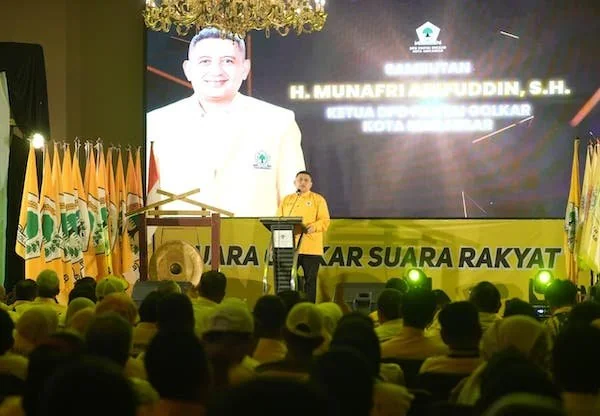 Ketua DPD II Partai Golkar Kota Makassar, Munafri Arifuddin saat Memberikan Sambutan di Bimtek Golkar, (Dok: Sinta KabarMakassar).