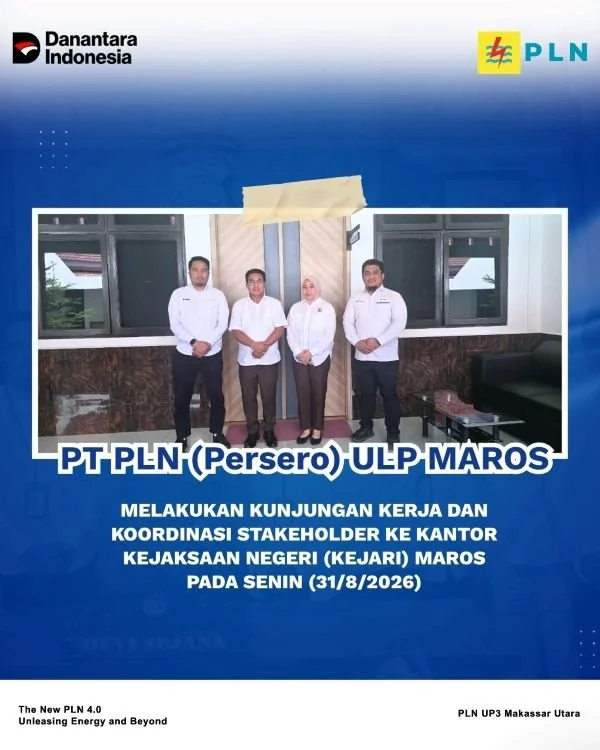 PLN ULP Maros melakukan kunjungan kerja dan koordinasi stakeholder dengan Kejari Maros (Dok: Ist)