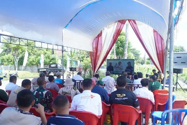 Bupati Jeneponto, Paris Yasir bersama Forkopimda saat menghadiri kegiatan serentak Panen Raya Padi yang digelar di 14 Provinsi di Indonesia yang dibuka Presiden Prabowo