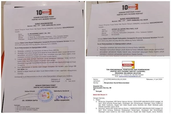 3 selebaran surat rekomendasi Partai Hanura beredar luas di Sosial Media.
