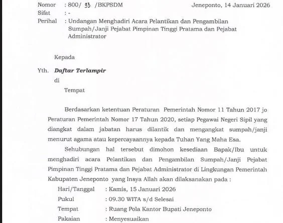 Surat Undangan Pelantikan (ist).