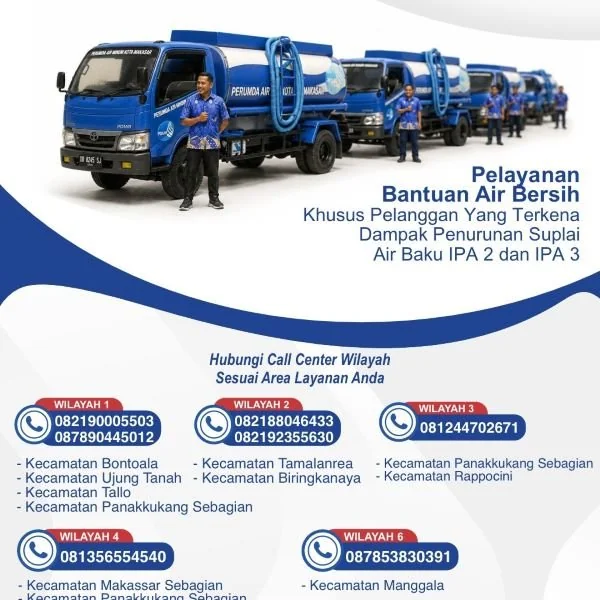 PDAM Makassar Siagakan Mobil Tangki Gratis untuk Pelanggan Terdampak IPA 2 dan IPA 3. (Dok: Ist)