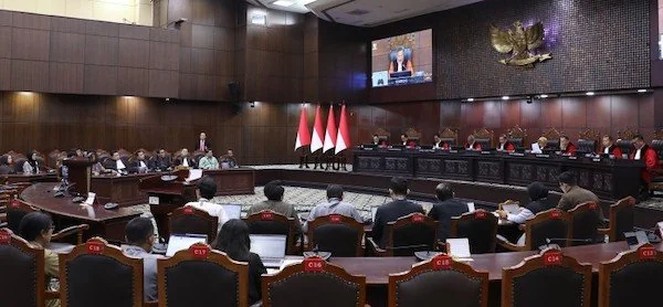 Suasana sidang pengucapan putusan pengujian materiil Undang-Undang Nomor 7 Tahun 2023 tentang Pemilihan Umum (Dok: Ist).