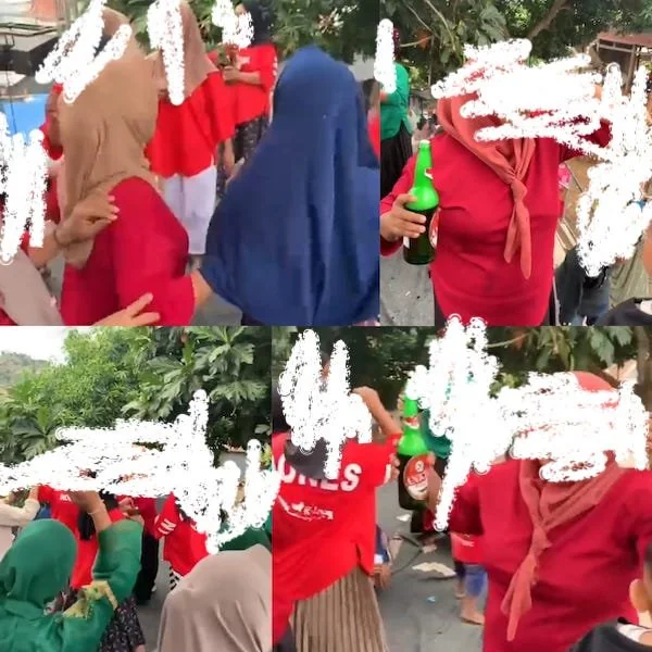 Sekelompok emak-emak saat sedang asyik pesta miras. Tangkapan Layar. (Ist)