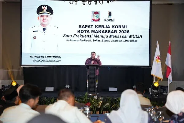Wali Kota Makassar, Munafri Arifuddin saat Memberikan Sambutan di Raker Kormi Kota Makassar, (Dok: Ist).