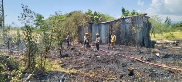 Petugas pemadam kebakaran Pemprov Sulbar dan Kabupaten Mamuju saat melakukan pemadaman di area kebakaran lahan (Dok: Rizaldy KabarMakassar)