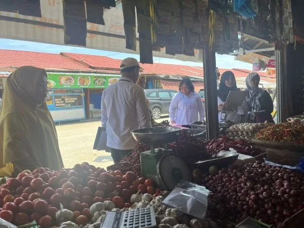 Dinas Pangan Daerah Sulbar saat melakukan pemantauan harga dan ketersediaan bahan pokok di Mamuju (Dok: Ist)