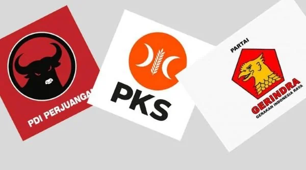 Logo Partai Gerindra, PDIP dan PKS, (Dok: Ist).