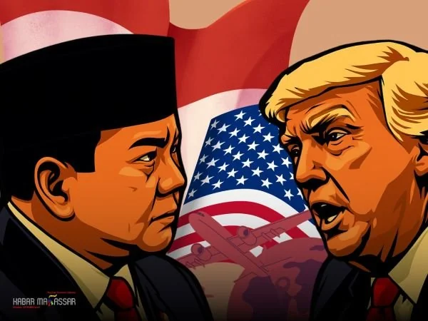 Ilustrasi Presiden Prabowo Subianto vs Presiden AS Donald Trump (Dok : KabarMakassar).