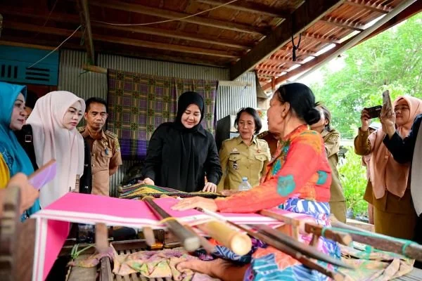 Wakil Gubernur Sulsel Fatmawati Rusdi mengunjungi pengrajin tenun emas di Sidrap (Dok: Ist)