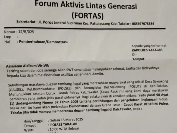 Surat pemberitahuan demonstrasi (Dok : Ist).