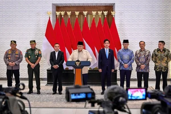 Presiden Prabowo Subianto saat menyampaikan keterangan pers di Pangkalan TNI AU Halim Perdanakusuma (Dok : Ist).