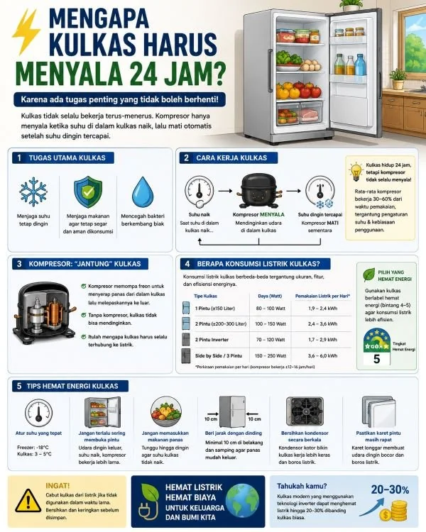 Mengapa Kulkas Harus Menyala 24 Jam? Ini Penjelasan dan Cara Menghemat Listriknya! (Dok: Ist)