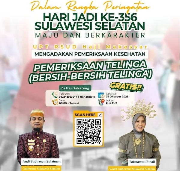 Flyer kegiatan pemeriksaan telinga gratis oleh RSUD Haji Makassar (dok. Ist)