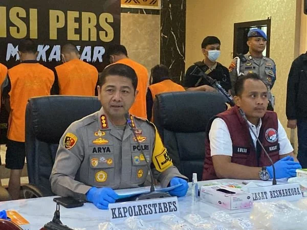 Rilis di Polrestabes Makassar terakait Peredaran Narkotika (Dok: Atri KabarMakassar).