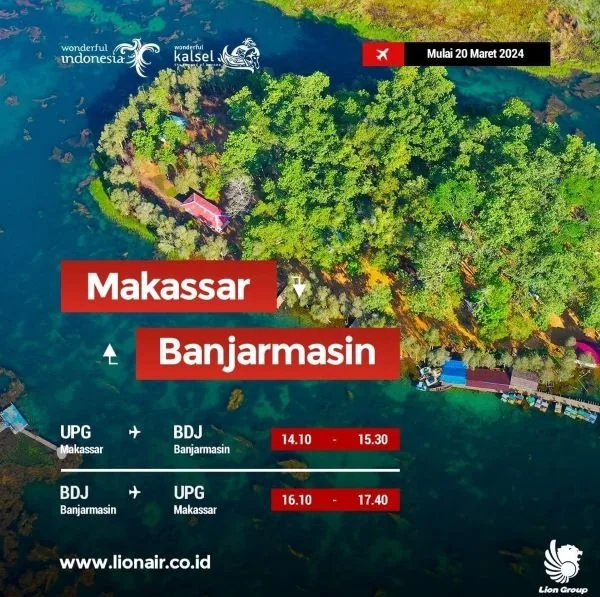 Rute penerbangan Lion Air Makassar-Banjarmasin beroperasi 20 Maret mendatang.