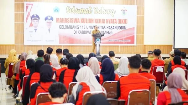 Sebanyak 250 mahasiswa Kuliah Kerja Nyata (KKN) Gelombang 115 Universitas Hasanuddin (Unhas) Makassar resmi diterima oleh Pemerintah Kabupaten Bantaeng. (Dok: Ist)