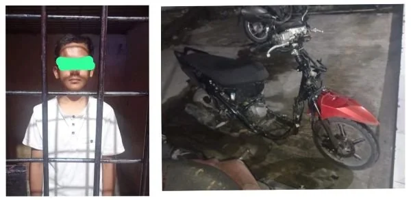 Pelaku dan barang bukti kendaraan motor yang berhasil diamankan (Dok : Ist).
