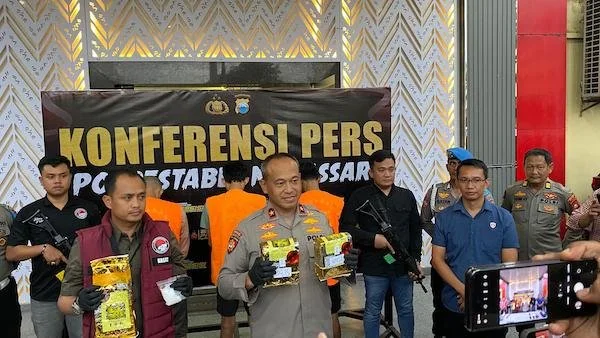 ekspose pengedaran sabu 3 kg di Polrestabes Makassar (Dok: Atri KabarMakassar)