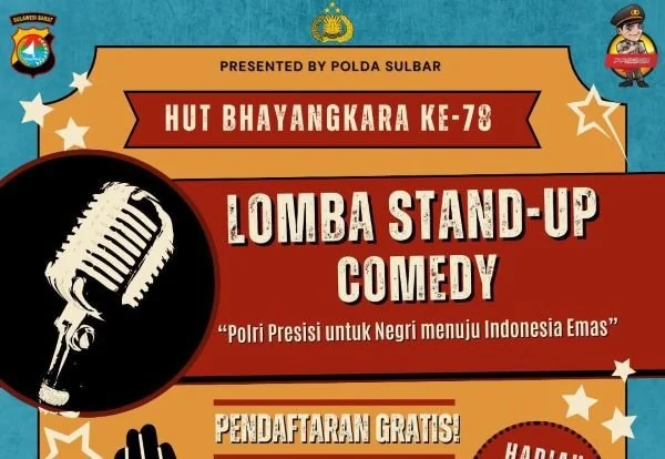 Pamflet pendaftaran stand up comedy Polda Sulbar (Dok : Ist).