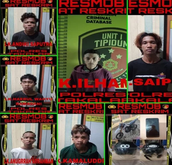 6 pelaku pencurian yang meresahkan masyarakat di Kabupaten Takalar, Sulawesi Selatan (Dok : ist).