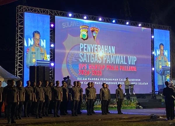 Suasana penyerahan Satgas Panwal VIP Polda Sulsel untuk Paslon Gubernur dan Wakil Gubernur (Dok: Atri KabarMakassar)
