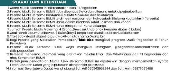 Syarat dan Ketentuan Mudik Gratis Bersama Pegadaian