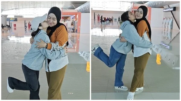 Fitri Al Faisyah Ramadhani (Fitri) asal Kota Makassar dan Nur Inayatul Haq (Inayah) asal Kabupaten Gowa saat di Bandara Hasanuddin Menuju D'Academy 8 Indosiar (Dok: Ist).