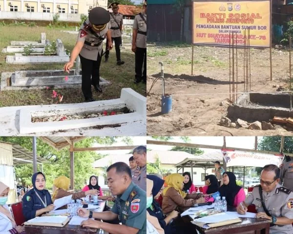Kapolres Jeneponto, AKBP Budi Hidayat bersama seluruh jajarannya melaksanakan upacara ziarah kubur dan aksi sosial (Dok : ist).
