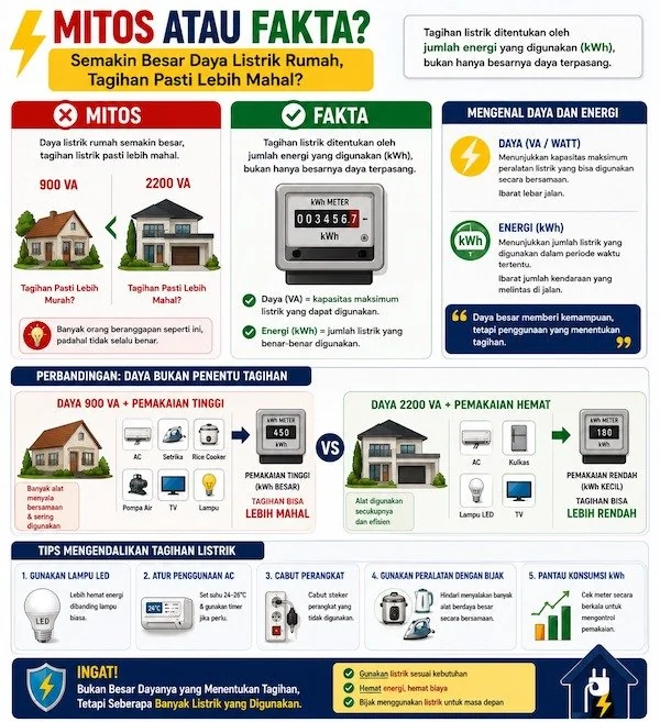 Mitos atau Fakta: Semakin Besar Daya Listrik Rumah, Tagihan Pasti Lebih Mahal!
