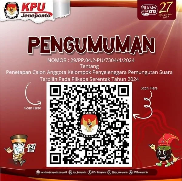 Pengumuman hasil seleksi pendaftaran Calon Anggota Kelompok Penyelenggara Pemungutan Suara (Dok : Ist).