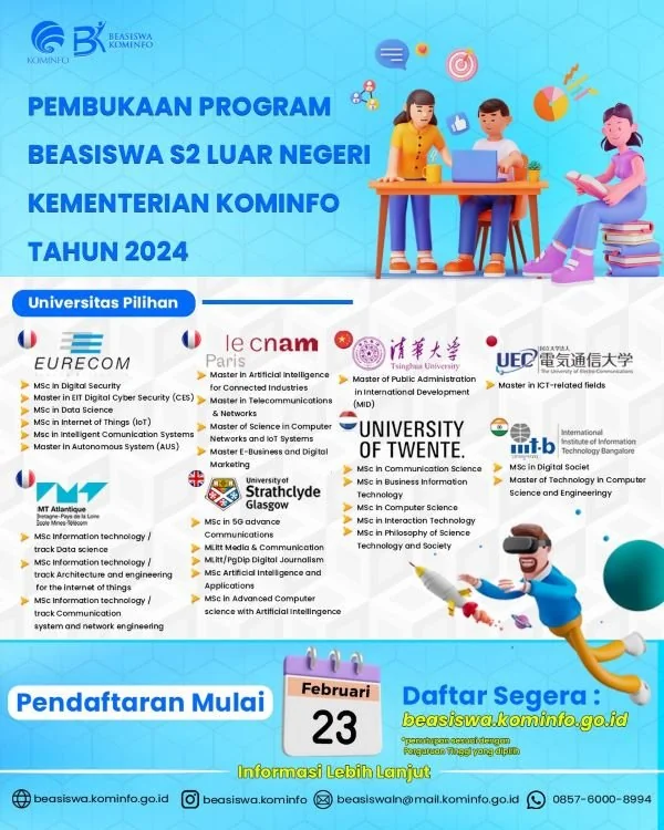 Pendaftaran Beasiswa Program S2 Luar Negeri Kementerian Komunikasi dan Informatika (Kominfo) resmi dibuka.