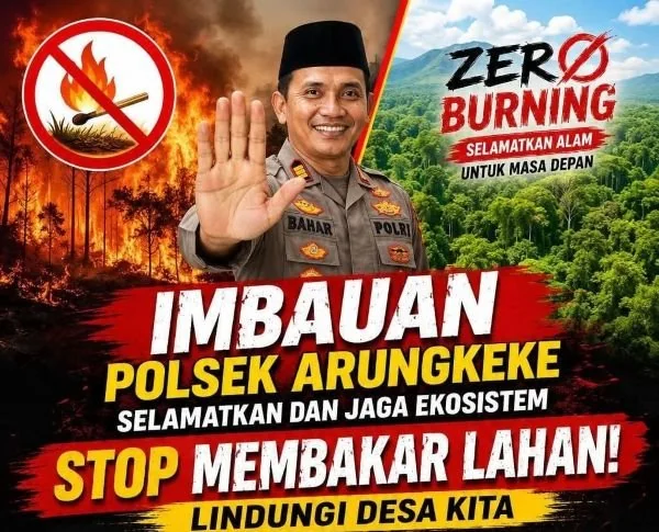 Imbauan Kepolisian Sektor (Polsek) Arungkeke Polres Jeneponto kepada seluruh masyarakat untuk menghentikan praktik pembakaran hutan dan lahan (Dok: Ist)
