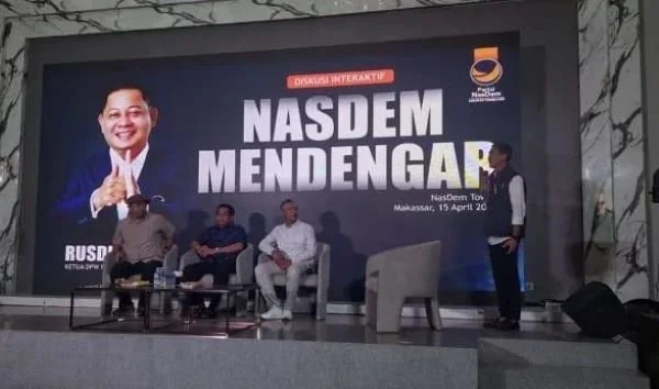 Suasana diskusi di Tower NasDem Sulsel, Senin (15/4) malam yang dihadiri RMS membahas Pilgub Sulsel dan pilkada serentak 2024.