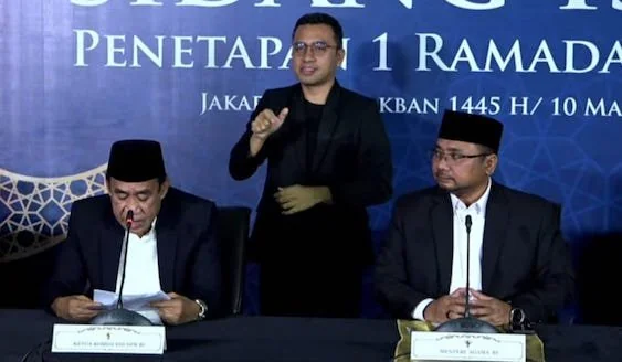 Menteri Agama (Menag) Yaqut Cholil Qoumas setelah Sidang Isbat Awal Ramadan 1445 Hijriah di Auditorium HM Rasjidi Kantor Kemenag, Jalan MH Thamrin, Jakarta Pusat, pada Minggu (10/3/2024) malam.