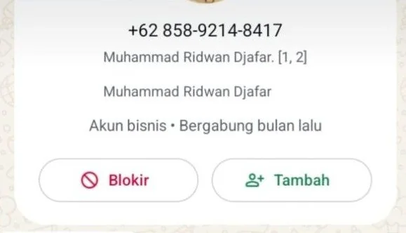 Akun WhatsApp yang mencatut nama Kadis Kominfo Sulbar Muhammad Ridwan Djafar (Dok: Ist)