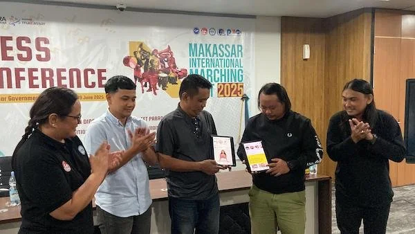 Peluncuran teaser Makassar International Marching Fest 2025 yang akan diselenggarakan mulai tanggal 2 Juli mendatang (Dok: Nofi KabarMakassar)