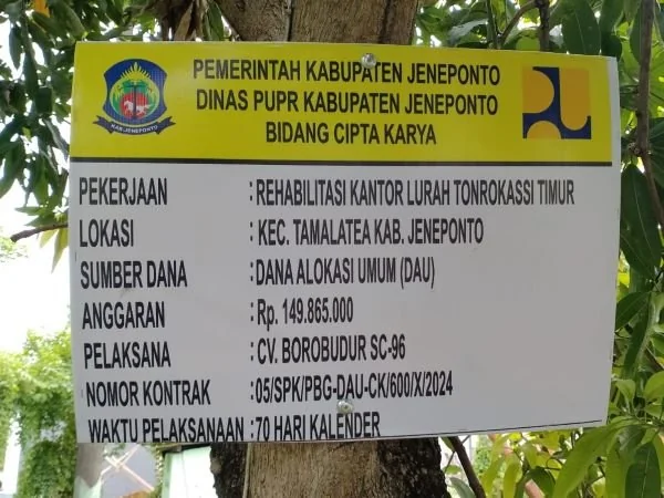 Informasi proyek renovasi Kantor Lurah Tonrokassi Timur (Dok : Ist).