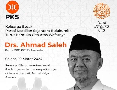 DRS H Ahmad Saleh ketua DPD Partai Keadilan Sejatera (PKS) kabupaten Bulukumba