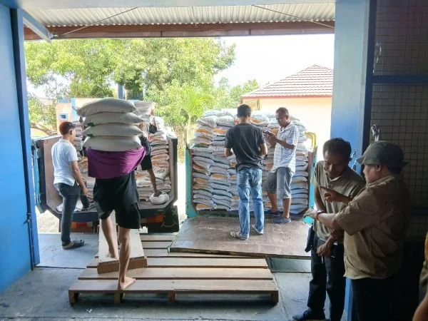 Kadis Ketapang Sulbar Abdul Waris Bestari saat bersama stafnya meninjau gudang Bulog di Polman (dok:ist)
