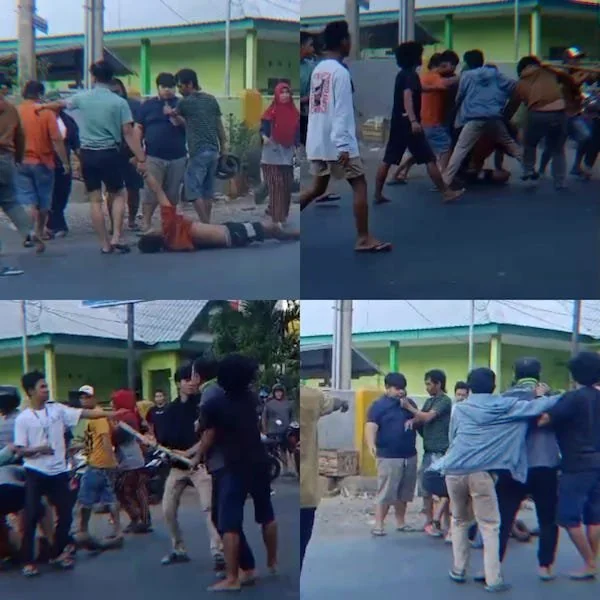 Tangkapan Layar saat kedua kelompol warga berkelahi ditengah jalan. (Foto/ tangkapan layar).