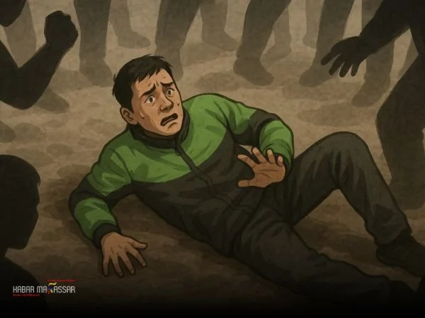 Ilustrasi pengemudi ojek online dikeroyok massa aksi unjuk rasa di Jalan Urip Sumoharjo, Makassar (Dok : KabarMakassar).