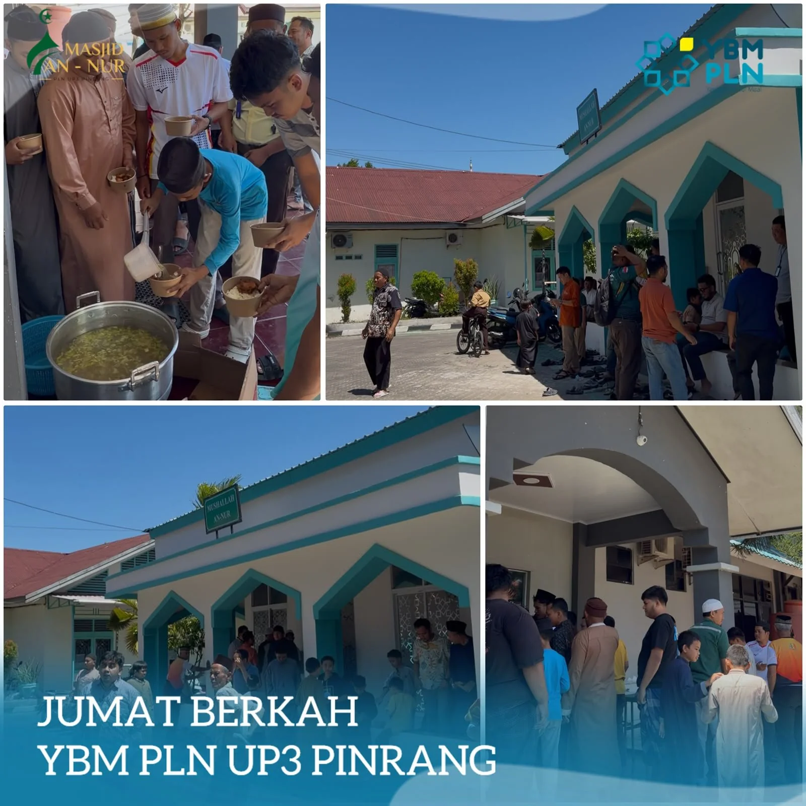 Jemaah mengikuti shalat Jumat di Masjid An-Nur PLN UP3 Pinrang yang dirangkaikan dengan aksi sosial berbagi makan siang (Dok: Ist)
